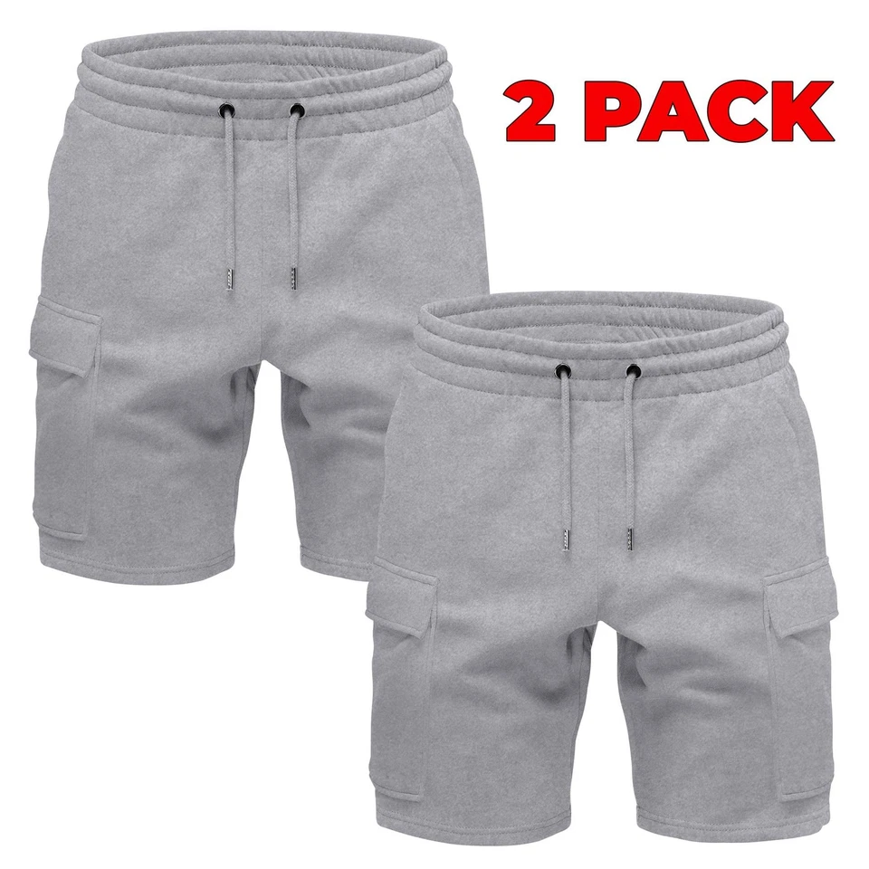 2 Pack Cargo Combat Fleece Shorts for Mens Summer Knee Length Gym Short Pants - Image 1 of 2
