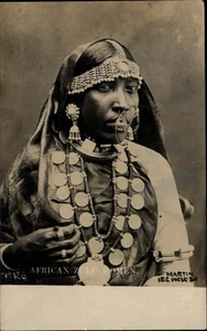 AFRICAN ZULU WOMAN Piercings Tribal Clothing Jewelry RPPC - Picture 1 of 2
