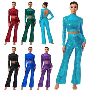 Mujeres Ropa de Baile Trajes de Concierto Pantalones Acampanados Conjuntos Disco Danza Música Brillante Jazz - Imagen 1 de 83