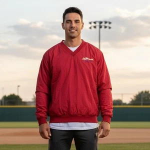 Chaqueta de lluvia de béisbol Port Authority Legends para hombre talla L pulóver cuello en V nailon rojo - Imagen 1 de 11