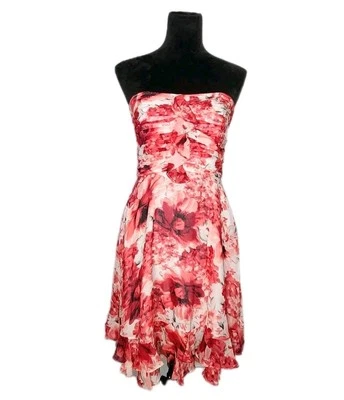 Mini Vestido Casa Blanca Mercado Negro 100% Seda Floral Sin Tirantes Volantes Dobladillo Talla 2 Foto 1 de 4