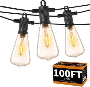 Outdoor String Lights 100 FT, Waterproof IP65 LED Patio Lights with 52 ST38 S... - Picture 1 of 8