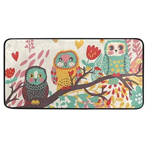 Kitchen Rugs Cute Owls On Branch Design Non-Slip Soft Kitchen Mats Bath Rug R... - Image 1 of 4