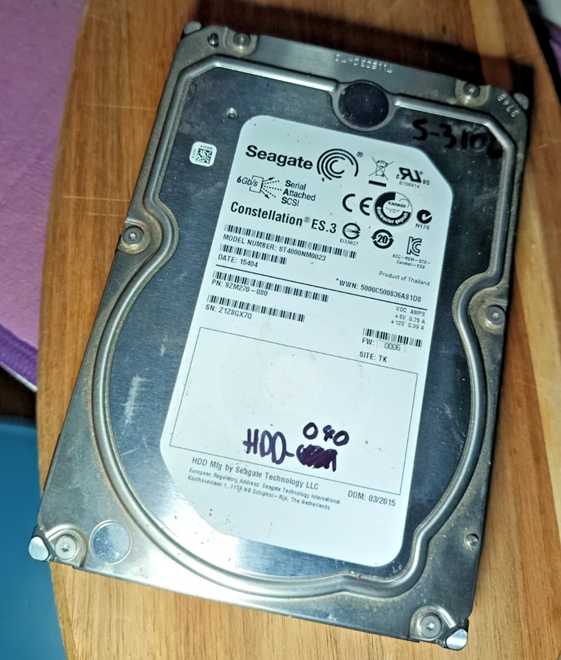 Dell Enterprise 4TB SAS 6 Gbps 7.2K Hard Drive 9ZM270-150 ST4000NM0023 TESTED - Image 1 of 1