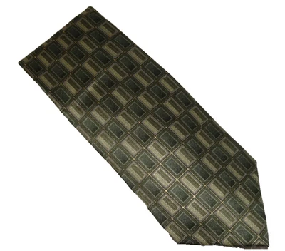 STAFFORD 100% Silk Neck Tie Geometric Green 58" x 4" Gold Slub - Image 1 of 4
