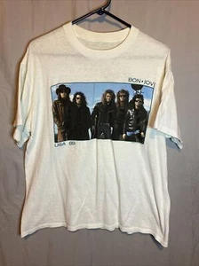 Vintage 80s 1988 Bon Jovi The Brotherhood White Shirt Music Short Large - Bild 1 von 8