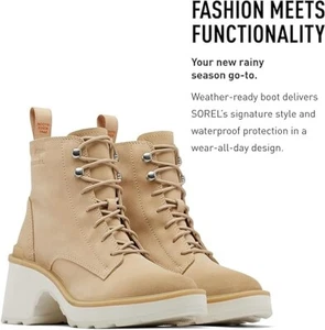 SOREL HI-LINE WATERPROOF LEATHER WOMEN BOOT CERAMIC CHALK SIZE 8.5 M $200 - Picture 1 of 7