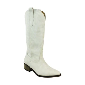 Botas vaqueras occidentales blancas para mujer punta corta cuero hasta la rodilla vaquera AZARWOMAN - Imagen 1 de 6