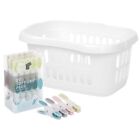 Hipster Laundry Basket(Ice White) with 20 Pcs Soft Rubber Grip Pegs Set for Home