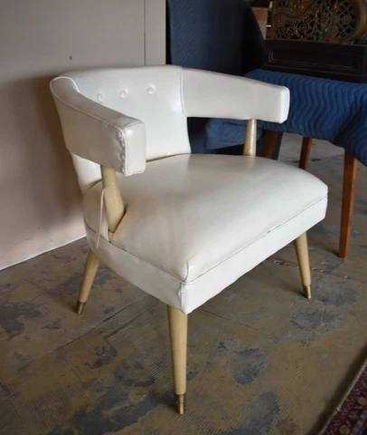 Mid Century White Club Chair, Vintage ArmChair Cover