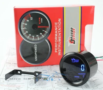 2"52mm Blue Digital LED Automotive Tachometer Engine Speed Dragon RPM Gauge - Image 1 of 4