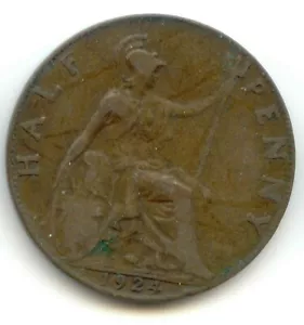 UK 1924 Bronze Half Penny Pence Brittania Great Britain - EXACT COIN PICTURED - Picture 1 of 2