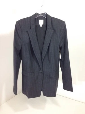 CHAQUETA DE TRAJE HALÓGENA PARA MUJER A RAYAS ELÁSTICA GRIS TALLA 6 NUEVA CON ETIQUETAS $158 Foto 1 de 4