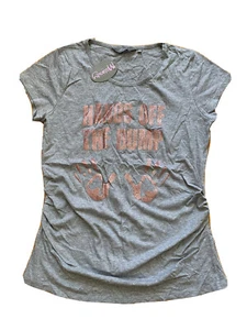 MATERNITY GREY COTTON HANDS OFF BUMP CUTE FUN TEE UK 16 EU 44 US 12 LARGE BNWT - Picture 1 of 5