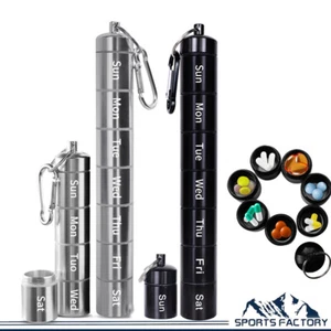 Weekly Pill Organizer Case Travel Box Portable Metal Waterproof Keychain Vitamin - Picture 1 of 12
