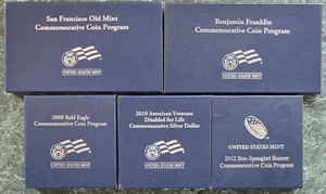 5 Proof Silver Commemorative Dollars, 2006, 2006, 2008, 2010, 2012, OGP/COA - Picture 1 of 16