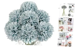 Artificial Flowers, 10Pcs Fake Flowers Silk Artificial Chrysanthemum Gray Blue - Picture 1 of 8