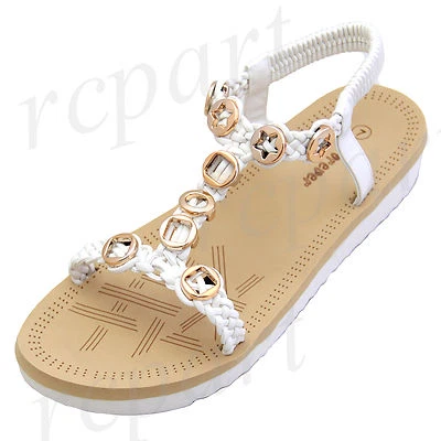 Nuevo Mujer Zapatos Punta Abierta T Correa Confort Sandalias Verano Informal Blanco Foto 1 de 4