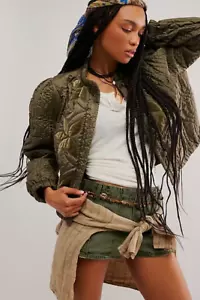 Free People Quinn Quilted Crop Jacket - Olive Green - X-SMALL - BNWT - RRP £188 - Picture 1 of 17