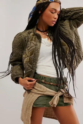 Free People Quinn Quilted Crop Jacket - Olive Green - X-SMALL - BNWT - RRP £188 - Image 1 of 4