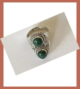 Artisan Created Hand Crafted Natural Malachite Sterling Silver Ring from India! - Picture 1 of 7