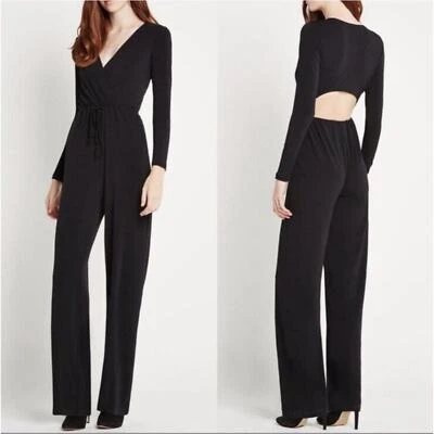BCBGeneration Cut Out Jumpsuit Black Surplice Open Back Wide Leg Size XS - Image 1 of 4