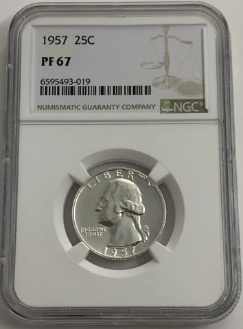 1957 NGC PF67 90% SILVER PROOF WASHINGTON QUARTER GREAT EYE APPEAL 25c WHITE LB Cover