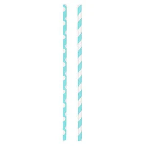 ! Terrific Teal Polka Dot & Striped Paper Straws, 30Ct - Imagen 1 de 12