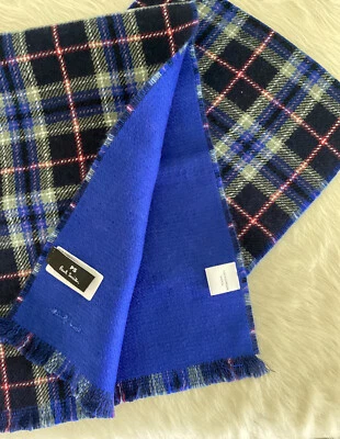 NUEVO PS Paul Smith Bufanda Doble Cuadros Azul Verde 100% Lana Azul Espalda ITALIA NUEVO CON ETIQUETAS Foto 1 de 4