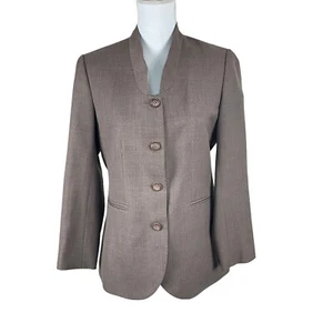 Wool Blend Pinstripe Blazer Brown 4 Button Jacket Sz 8P Shoulder Pad Lined - Bild 1 von 9