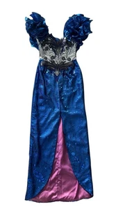 Vestido Formal Vintage Alyce Designs Lentejuelas Volantes Azul Baile de graduación Talla 8 EE. UU. - Imagen 1 de 13