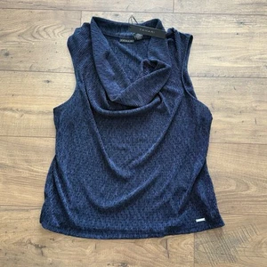 Tahari NWT Women's Sleeveless Cowl Neck Top Size XL Navy Blue Tank Top Sheer - Picture 1 of 4