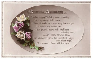 Birthday Greetings Pink White Roses Real Photo Postcard Vintage UK 0331 - Picture 1 of 2