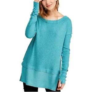 Free People Neu mit Etikett North Shore Waffelstrick Oversize Tunika *Aqua S - Bild 1 von 10