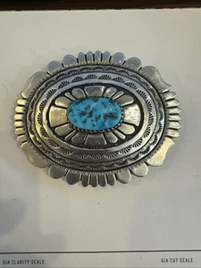Tommy Singer Sterling Silver & Turquoise Belt Buckle Signed – Navajo Handcrafted - Picture 1 of 5