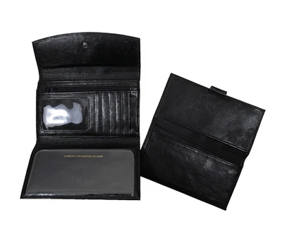 Carteira de Couro Rolfs Antiga Feminina Preta Tripla Livro de Cheques Organizador de Cartões de Crédito - Imagem 1 de 4