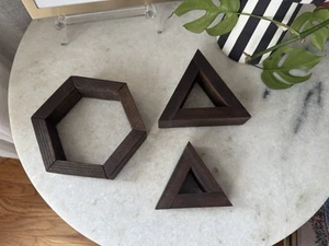 Handmade Small Dark Wood Shelves Or Wall Art Boho Hexagon Triangle Geometric - Picture 1 of 5