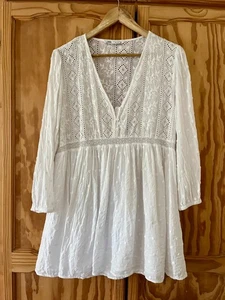 ZARA | Women's Oyster White Cotton Cutwork Embroidery Dress - Size. M - Picture 1 of 5