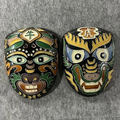 Máscara de dragón de cerámica china de colección para colgar en la pared par buey tigre zodiaco 5,5 x 7,5 Foto 1 de 4