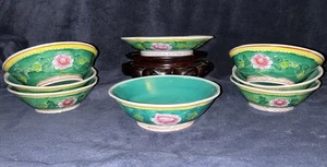 Lot Of Eight 19th Century Chinese Turquoise Porcelain Bowls - Picture 1 of 14