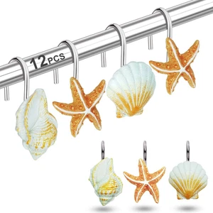 12PCS Shower Curtain Hooks Rings for Bathroom, Fashion Ocean Beach Theme Home De - Picture 1 of 12