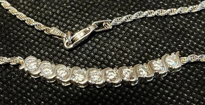 "Precioso collar de cuerda retorcida de 16"" de plata de ley 925 Italia con pedrería 8 g" Foto 1 de 4