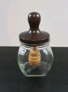 Vintage Klarglas Honigglas mit Holzkipper Taiwan Landhaus  - Bild 1 von 6