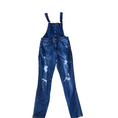 Macacão Aeropostale jeans desgastado azul infantil tamanho 10 meninas cintura alta - Imagem 1 de 4