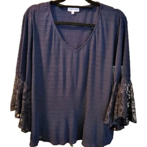Table Eight Navy Blue Blouse Top With Lace Sleeves Size (14) Maybe Size (16) - Picture 1 of 9