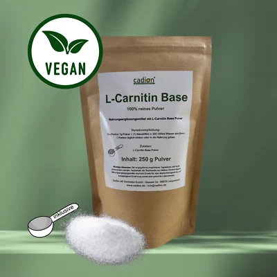 L-Carnitin Base Pulver I 250g Beutel I 100% reines Pulver I + Messlöffel I Vegan - Bild 1 von 3