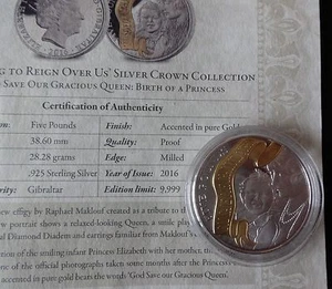 2016 SILBER PROOF GIBRALTAR £5 MÜNZE + COA QUEEN ELIZABETH LONG TO REG OVER USA - Bild 1 von 5
