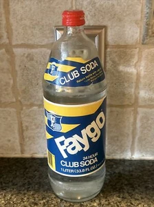 Sealed Vintage 1970's FAYGO 24 Hour Club Soda 1 Liter Glass Bottle w Paper Label - Picture 1 of 8