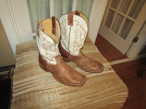 Nocona MD2735 Men's 10D Brown/Ivory Leather Square Toe Western Cowboy Work Boots - Picture 1 of 11