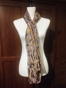 100% Silk Rectangular Scarf Rolled Edges 70 X 15 Black Gold Grey Metallic Italy! - Picture 1 of 5